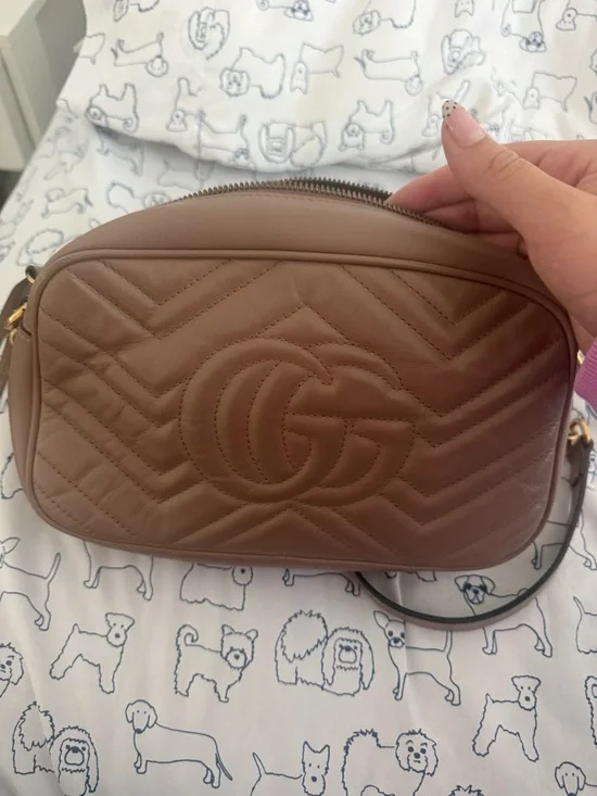 Gucci Beige Quilted Matelassé GG Marmont Crossbody Bag - Picture 3 of 6